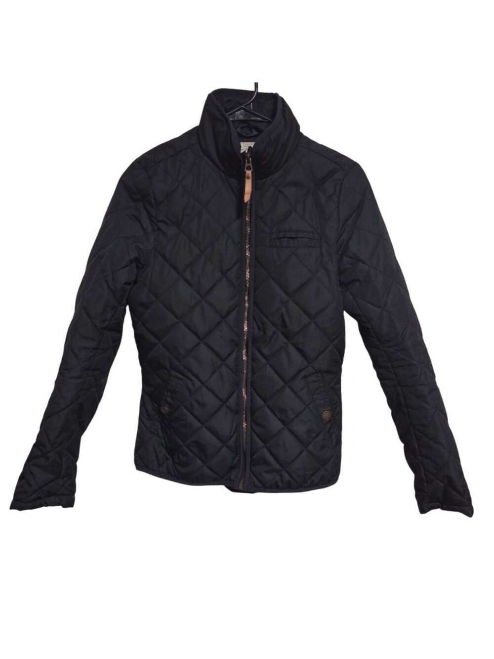 H&M L.O.G.G. Black Quilted Jacket Womens Size 6 Snap Pockets Zip Closure
